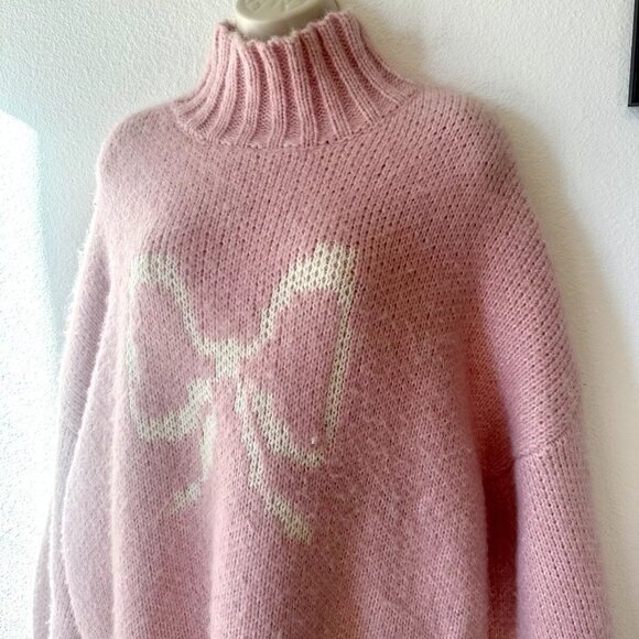Lisa Says Gah Baby Pink Cece Turtleneck Bow Sweater XL 2X XXL Plus Size - Picture 6 of 11